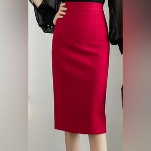 NWOT- Worthington Red Pencil Skirt w/button up slit in back fully lined. Size 12